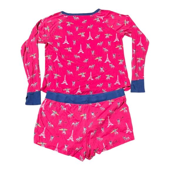 Dogs in Paris Pajama Set - Size L - Thumb Holes Long Sleeve Top with Shorts - Picture 8 of 15